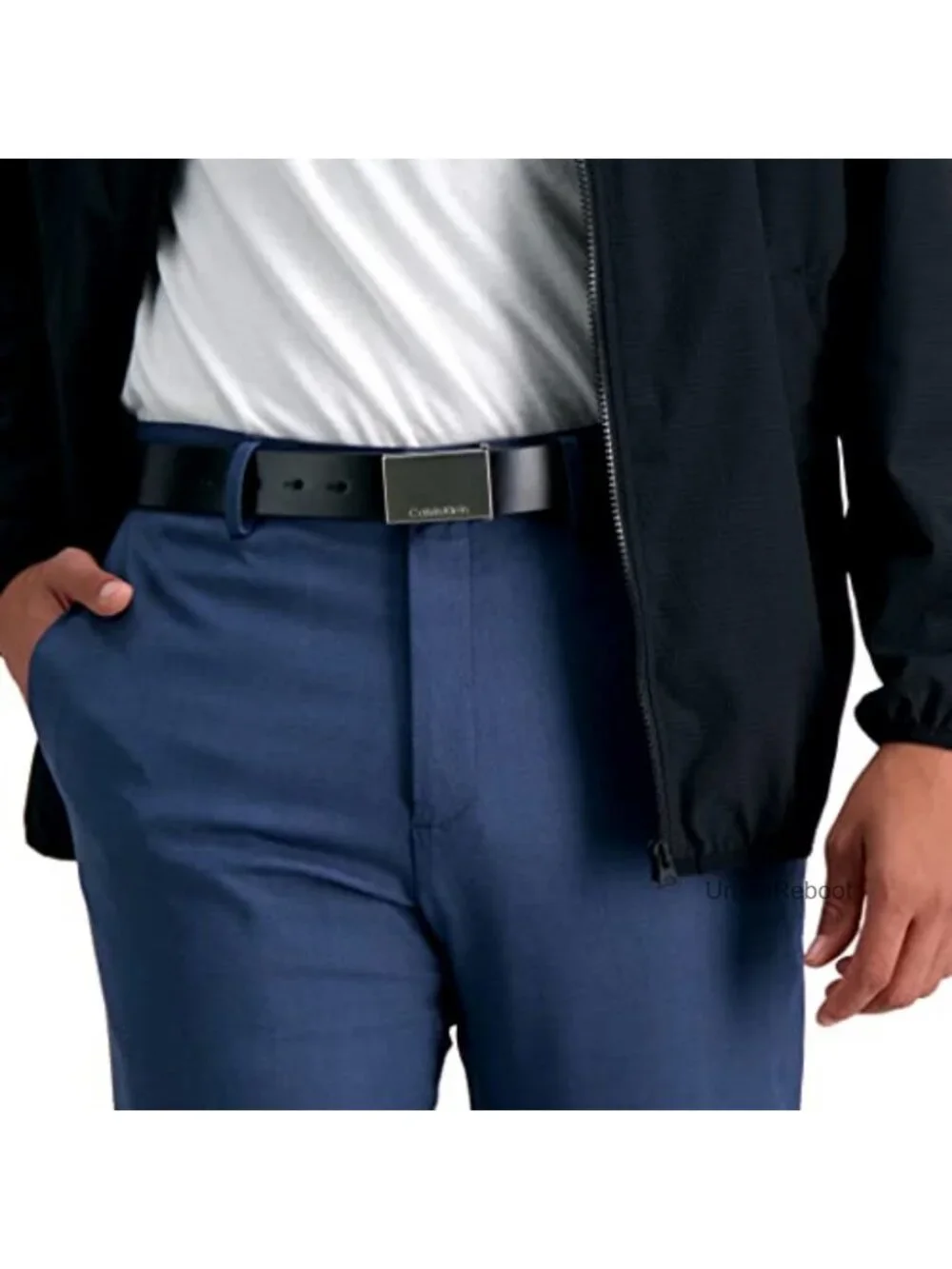 Calvin Klein Men's Leather Dress Belt - Plaque Buckle, 1.4